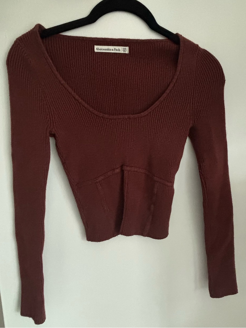 Abercrombie & Fitch Women's Long Sleeve Ribbed Scoop Neck Top - Brown